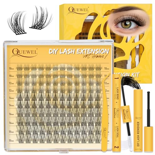 QUEWEL Lash-Extension-Set superdünnes Band, 120PCS Wimpern-Extensions natürlicher Look, wiederverwendbare Cluster-Lashes mit Wimpernkleber Pinzette und Entferner einfach zu verwenden (Natürlich-JX 01)