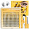 QUEWEL Lash-Extension-Set superdünnes Band, 120PCS Wimpern-Extensions natürlicher Look, wiederverwendbare Cluster-Lashes mit Wimpernkleber Pinzette und Entferner einfach zu verwenden (Natürlich-JX 01)