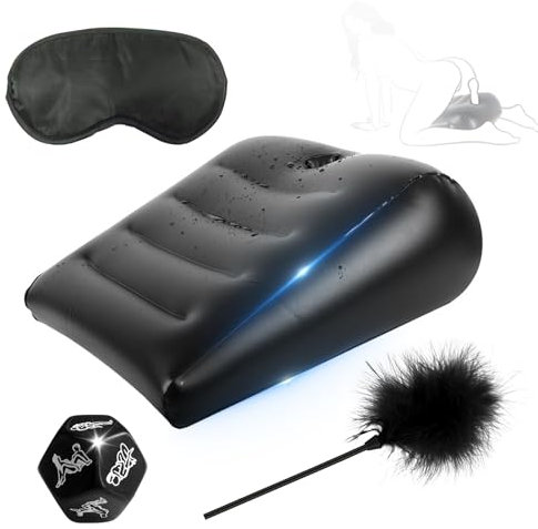 Sex Toys Position Coussin avec Tickler & Masque pour les yeux & Dés sexuels, Gonflable Coussin Oreiller de Position pour Couples Femmes Coussin de Position (Noir)