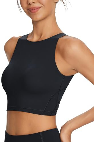 baleaf Nuleaf High Neck Longline Sport-BH für Frauen U Back Workout Tank Top Padeed Yoga Crop Tops Schwarz M