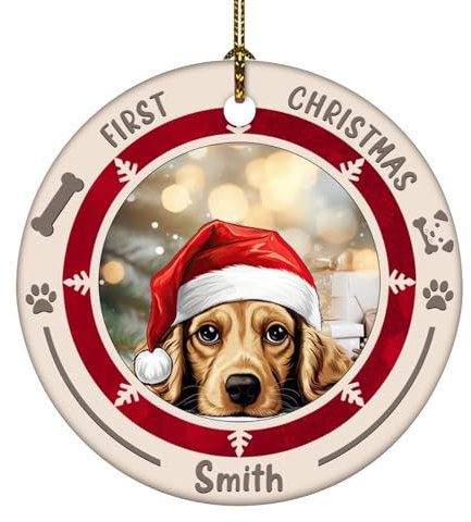 Weihnachtskugel für Hunde, personalisierbar, Motiv: Cocker Spaniel, Keramik, rund, für Weihnachtsbaum, Dekoration, Anhänger, Kugel, Haustier, Hund, Andenken, Winter-Andenken, Neujahrs-Souvenir