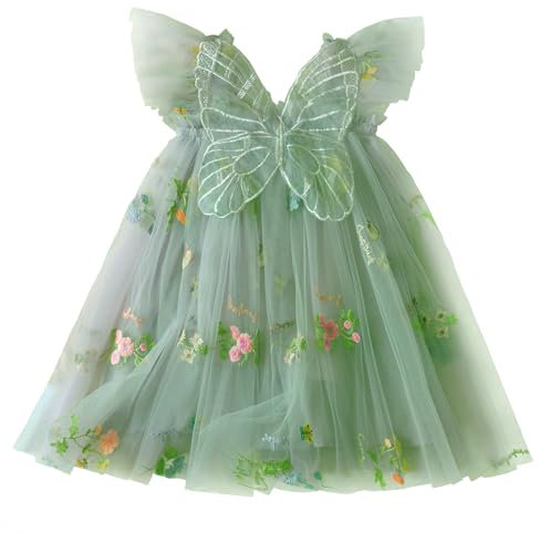 AIEOE Abito Principessa di Cotone con FICCO Abiti in Tulle Floreale Senza Maniche per Mare Spiaggia Viaggio Neonate Bambine 2-3 Anni Verde