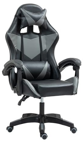 COZYBRITE Gaming Chair Office Desk Computer Chairs Swivel with Massage Headrest Back Support Reclining Ergonomic Design Faux Leather (Black+Grey)