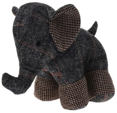 Fabric Animal Door Stop Stopper Home Office Stuffed Filled Heavy Novelty Decoration Doorstop (Tartan Elephant Dark Grey)