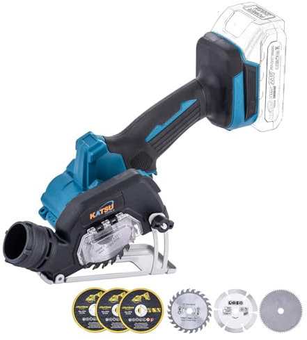 KATSU FIT-BAT Mini Smerigliatrice Angolare 3 Brushless a Batteria, Utensile da Taglio Compatto, 6 Lame Incluse, per Metallo, Legno, Piastrelle e Plastica, Senza Batteria e Caricatore