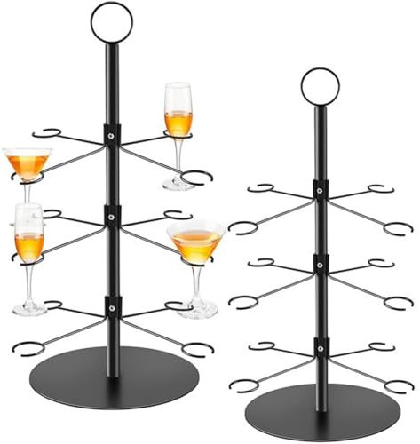 2 Pack Cocktail Tree Stand Champagne Tree Stand for Drinks 3 Tier 12 Holders Metal Wine Glass Holder Stand For Champagne, Cocktails, Martini, Margarita Cups at Weddings, Parties & Events