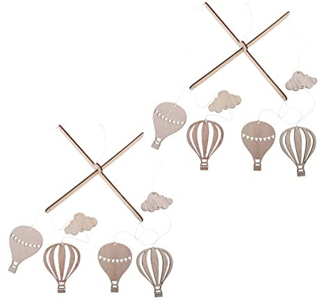 BESTonZON Heißluftballon Windspiel Für Kinderzimmer Hängende Dekoration Fotorequisiten Für Babyzimmer Rustikale Holzpendants Naturfarbe