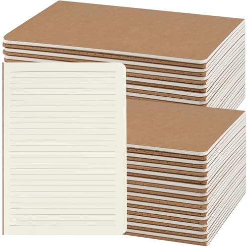 ZCZN Quaderno A5, Copertina Morbida in Carta Kraft Color Marrone | Taccuino a Righe, 48 Pezzi, 20.6 CM × 13.7 CM, 30 Fogli/60 Pagine, Taccuini per Ufficio e Scuola