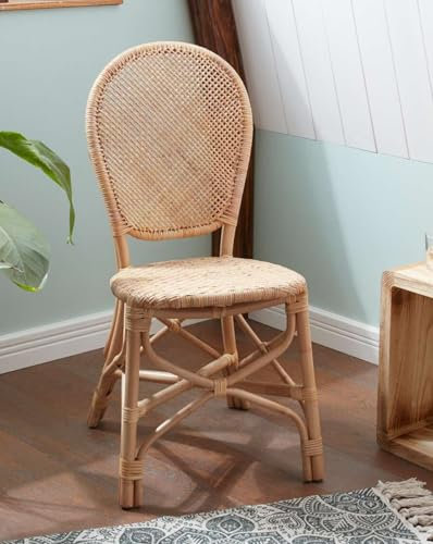 Dekoleidenschaft Rattanstuhl Natur handgefertigt, Bistrostuhl, Korbstuhl, Küchenstuhl, Esszimmerstuhl