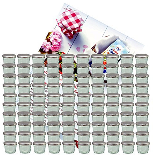 MamboCat Lot de 100 bocaux en verre de 230 ml avec couvercles argentés To 82 et livret de recettes Diamant-Zucker Gelierzauber (français non garanti)