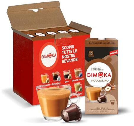 Gimoka Goût NOISETTES cappuccino - 50 Capsules Aluminium - Compatibles avec les machines à café à usage domestique Nespresso* - Produit en Italie (lot de 5 x 10)
