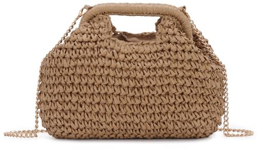 BWBIKE Borsa Nuvola in Paglia Intrecciata da Donna - Custodia per Ravioli con Cinghie Staccabili, Manico Boho e Pochette a Tracolla per Spiaggia, Matrimoni ed Estate