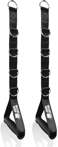 BEAR GRIP - Cable Machine Handles, Resistance Band Handles, Strong Nylon Webbing and D-Ring for gym and home workouts (Sold in Pairs)