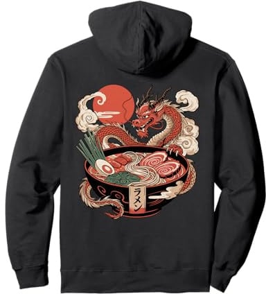 Bol à ramen japonais Dragon avec soleil levant Kanji (dos artistique) Sweat à Capuche