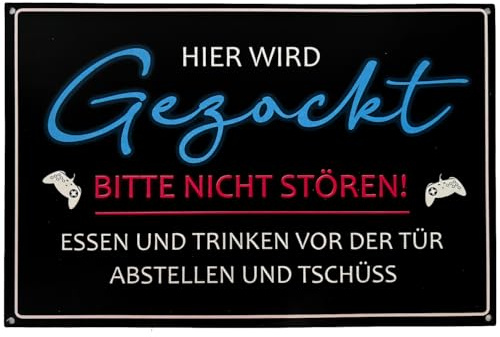 Esshogo 1Stück 30x20cm Gaming Zimmer Deko, Zocker Gaming Zimmer Deko Schild, Gaming deko zimmer, Gaming zone schild, Hier Wird Gezockt Metallschild