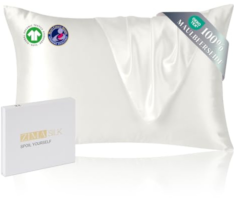 ZIMASILK Seidenkissenbezug 40x60 cm | 100% Pure 22 Momme Maulbeerseide | Oeko-TEX® Zertifiziert | Höchste Güteklasse 6A Seide, beidseitig glatt für Haut & Haare, 1 Stück, Weiß