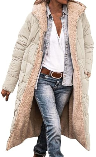 Generisch Wintermantel Damen Lang Warm Winterjacke Outdoor Gefütterte Fleecejacken Winter Jacke Herbst Mantel Herbstjacke Übergangsjacke Steppjacke Übergang Parka Oversize Fleecemantel Mit Kapuze