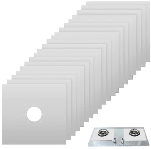 ALLY-MAGIC 20Pcs Gas Hob Protectors 27 × 27cm Stove Burner Covers Reusable Stove Mats Non-Stick Hob Range Protectors for Gas Cookers Y30-MQZFYD (Silver)