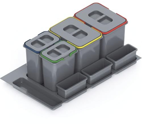 REJS Sistema De Reciclaje De Cocina Para Armario De 90 Cm 4 Compartimentos 80,3x49x40 Cm (2x 20L + 2x 9L) Con Tapa Empotrado