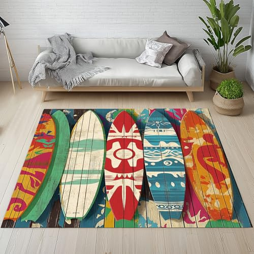 Dyjuaa Meer Surfbrett Teppich Wohnzimmer 80x120 cm, Strand Surfen Carpet Weich Kurzflor Waschbar, Teppiche rutschfeste für Schlafzimmer, Esszimmer, Kinderzimmer, Küche