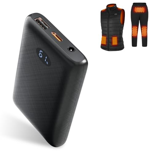 Amiable Heated Vest Battery Pack 10000mAh, 5V / 7.4V, Battery Pack for Heated Jackets, Power Bank for Heated Gilet Pants, with DC/USB/Type-C Output, LED Display (Fast Charging)