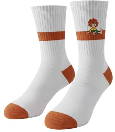 Bavariashop | Pumuckl Tennis-Socken weiß mit Orange | Premium-Socken mit doppelter Sohle | Verstärkte Ferse und Spitze | Hochwertig Bestickt