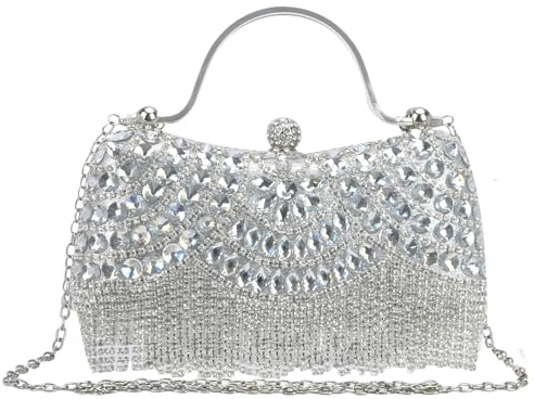 CXRYLZ-FUR Glitzer Strasssteine Clutch, Silber Beuteltasche Damen, Handtasche Abendtasche Brauttasche, Bags for Women für Hochzeit Formal Abend Prom Party Club