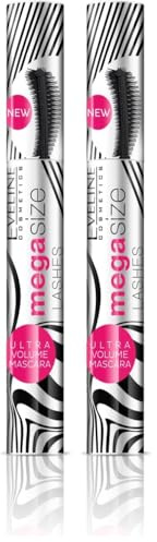 Eveline Cosmetics Mega Size Lashes Mascara, verlängernd und verdichtend, 10 ml, Schwarz (Packung mit 2)