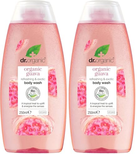Dr Organic Guava Body Wash, Shower Gel, Mens, Womens, Natural, Vegan, Cruelty-Free, Paraben & SLS-Free, Organic, 250ml, Packaging may vary (Pack of 2)
