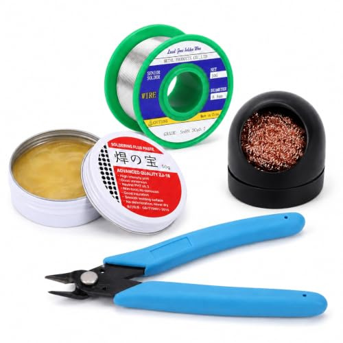 Filo per Saldatura, Pasta Flussante, Pulitore per Punte di Saldatore e Tronchesina Micro, Set Accessori con Filo per Saldatura Senza Piombo per Riparazioni Elettroniche e Fai da Te