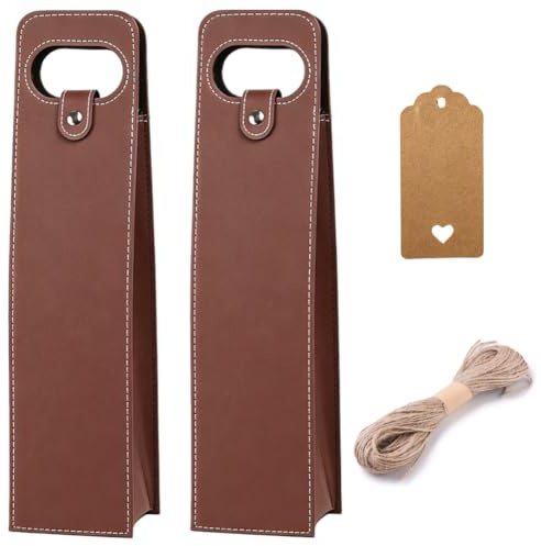 CALFOVERA Sac à Vin en Cuir PU (2 pièce) Étui de Transport Portable pour Une Bouteille de Champagne Ou de Bière Sac Cadeau avec Poignées Idéal pour Anniversaire Mariage Pique Nique Noël Voyage