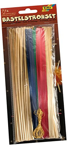 Folia 9608 Kit Paille – Lot de 75 Craft Pailles et Cordon 3 m Or, Multicolore