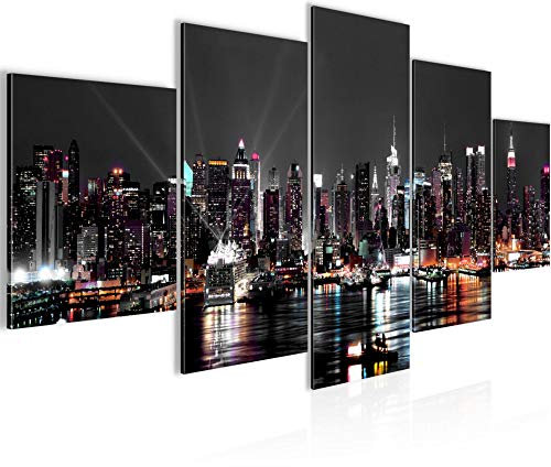 Runa Art Wandbilder New York City 5 Teilig Bild auf Vlies Leinwand Deko Wohnzimmer Büro Stadt Skyline Bunt 601952a