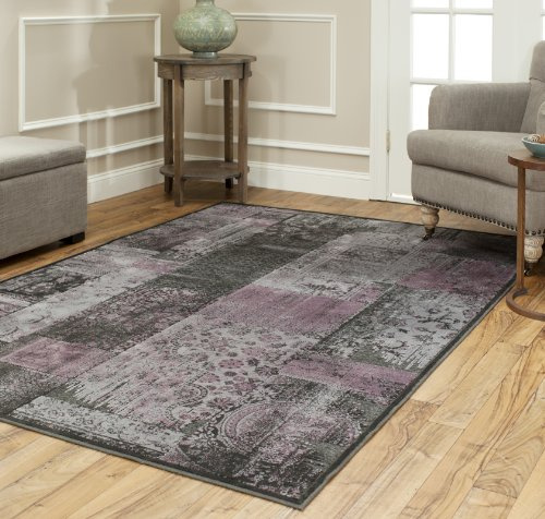 SAFAVIEH Paradise Collection Area Rug - 5'3 x 7'6, Charcoal & Multi, Boho Patchwork Viscose Design, Ideal for High Traffic Areas in Living Room, Bedroom (PAR100-330)