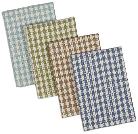 DII Cotton Heavyweight Plaid Dish Cloths Kitchen Gift, 12 x 12 Set of 4, Drying and Cleaning Kitchen Bar Towels for Everyday Cooking and Baking-Lake House Check