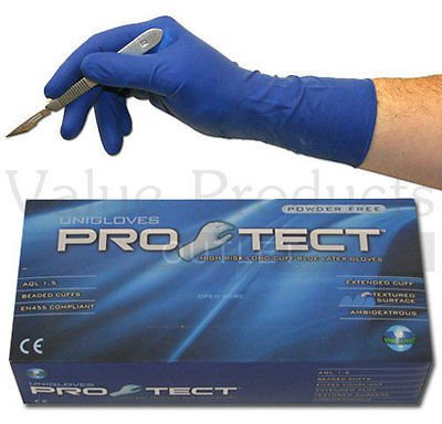 Pro-Tect Disposable Long Cuff Blue Latex Powder Free Gloves - Clinical Medical - EB1098 - Large - 50 Gloves (1 Box)