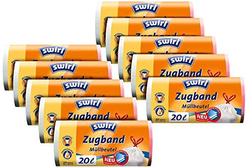 10er SET - Müllbeutel a 20 Liter Swirl® mit Zugband / Mülltüte