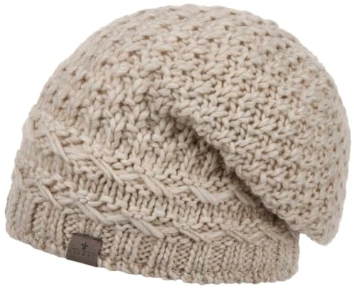 Lierys Pinea Women's/Men's Knitted hat with Fleece Lining - Winter hat with Alpaca and new Wool - Wool hat Made in Germany - Oversize Beanie - Fall/Winter - Knitted Beanie Cream White One Size