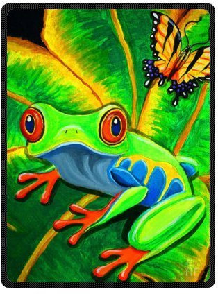 YISUMEI - 125 x 150 cm Decke - Roter gemusterter Baum Frosch auf Blatt Basisrecheneinheit Fleecedecke,Kaschmir-Gefühl Kuscheldecke Geeignet für Bett oder Sofa