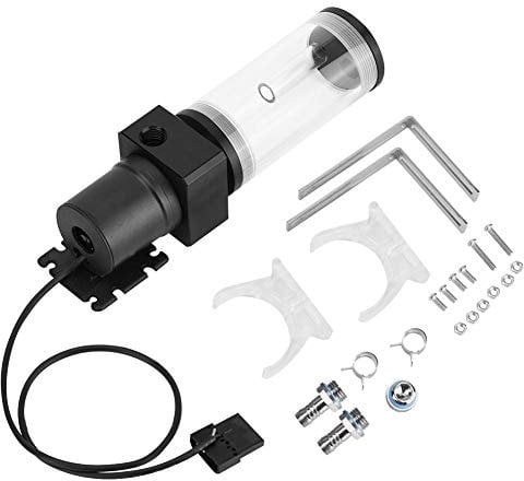 Bewinner Water Cooling Tank with Pump, 12V 800L/H Waterproof Water Tank and Pump G1/4 Acrylic Computer DIY Water Cooling Tank Cylinder Reservoir 19W Pump(110mm)