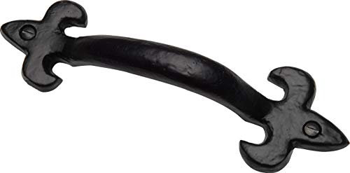 Forge Hardware FH™ 4 Inch - 102mm Fleur De LYS Pull Door Handles Black Antique Traditional Reproduction Cast Iron