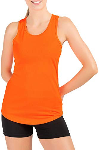 Mivaro Trainingsshirt Damen Orange - atmungsaktives Top für Sport, Jogging, Workout oder Gym - schnelltrocknend, weich, figurfreundlich mit sportlichem Rückenschnitt - Größe: XL