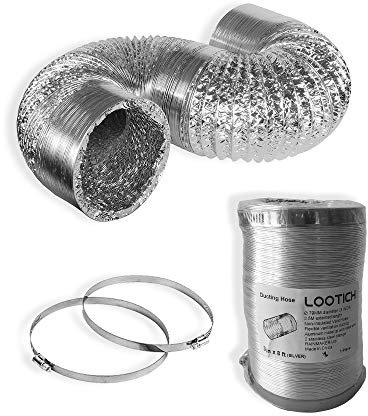 LOOTICH Aluflexrohr Ø 79mm Länge 2,5m Abluftschlauch Flexibel Luftleitungen Aus Aluminium Rohr Flexschlauch für HVAC Lüftung 2 Stück Schlauchschelle Edelstahl Inbegriffen