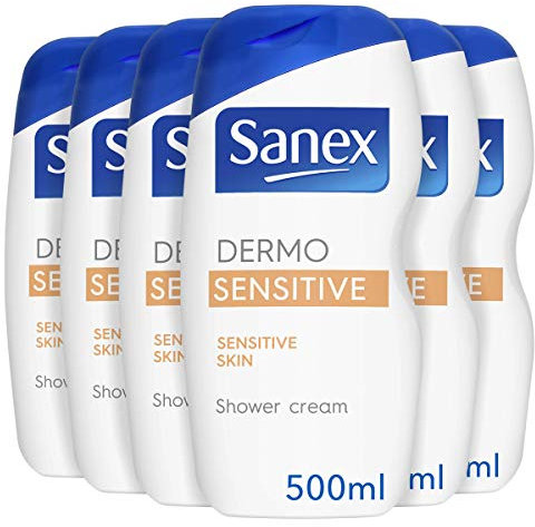 Sanex Dermo Sensitive Shower Gel 500 ml Pack of 6, Cream Body Wash for Sensitive Skin, Natural Moisture Balance (6 x 500 ml)