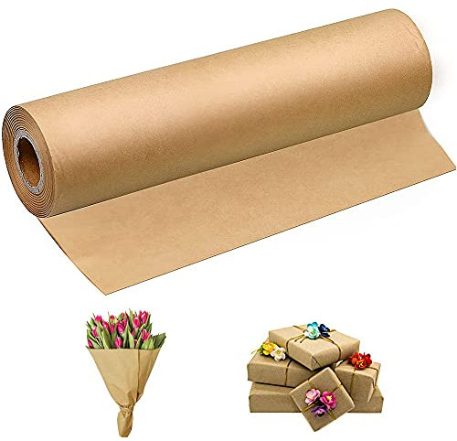 Natürliches Recyclingpapier, Braun Kraftpapier, Geschenkpapierrolle, Vintage Packpapierrolle, für Kunst, Kunsthandwerk, Geschenke, Post, Verpackung, Bodenbelag, Tischläufer (11,8 * 1181 Zoll, Braun)