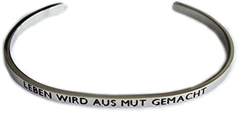 Eleganter Armreif Armband silber mit Mantra und Spruch bis ca. 16 cm. Leben wird aus Mut gemacht