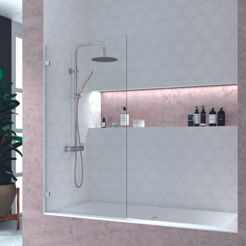 Mampara Bañera Puerta Abatible Cristal Templado 6mm con Antical 85x150cm Cromo Brillo