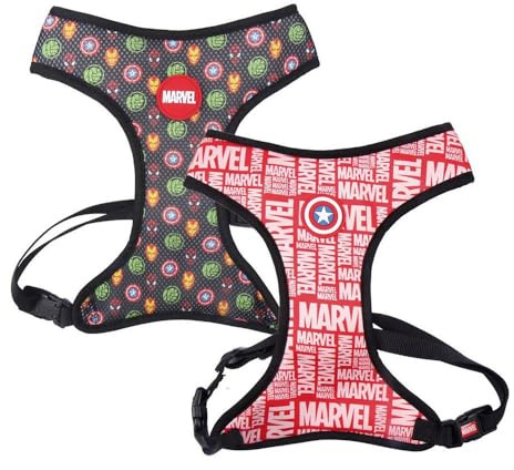 Brustgeschirr mit Marvel Motiven Bedruckt / 100% Polyester hergestellt, Beständiger Stoff und Kleine Anhänger Metall - Offiziell Lizenziert von Marvel