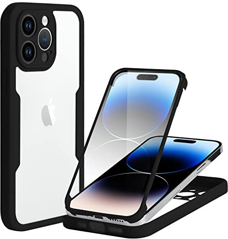 Yoedge Funda para iPhone 14, 360 Grados Protección Transparente Antigolpes Carcasa Full Cover con Protector de Pantalla Integrado Anti-Rayones Silicona TPU Bumper Case para iPhone 14 6,1, Negro
