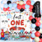 Fast One Geburtstagsparty-Dekorationen, Vintage Race Car Ballon Girlande Kit & Pastellblau Gelb Fast One Hintergrund mit karierter Flagge – Zahl 1 Radballons für Jungen 1. Geburtstag Zubehör